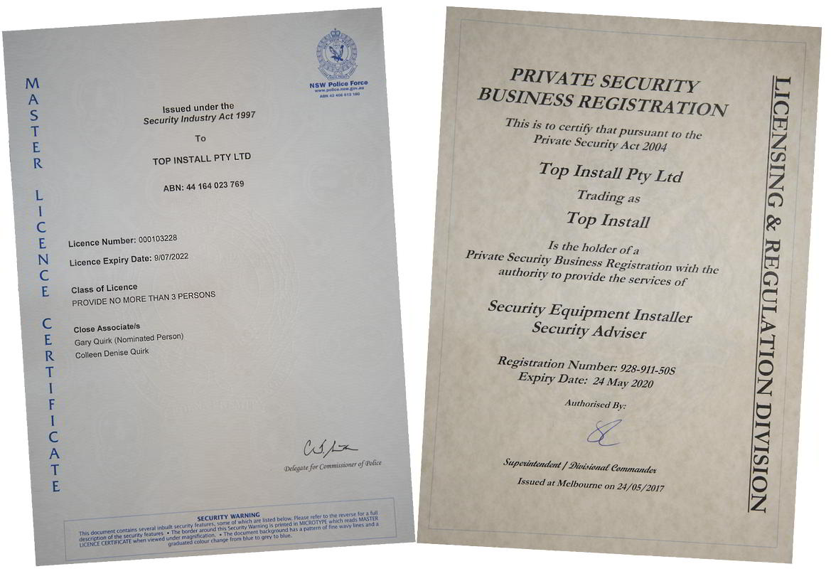 Security Registration and Master Licence